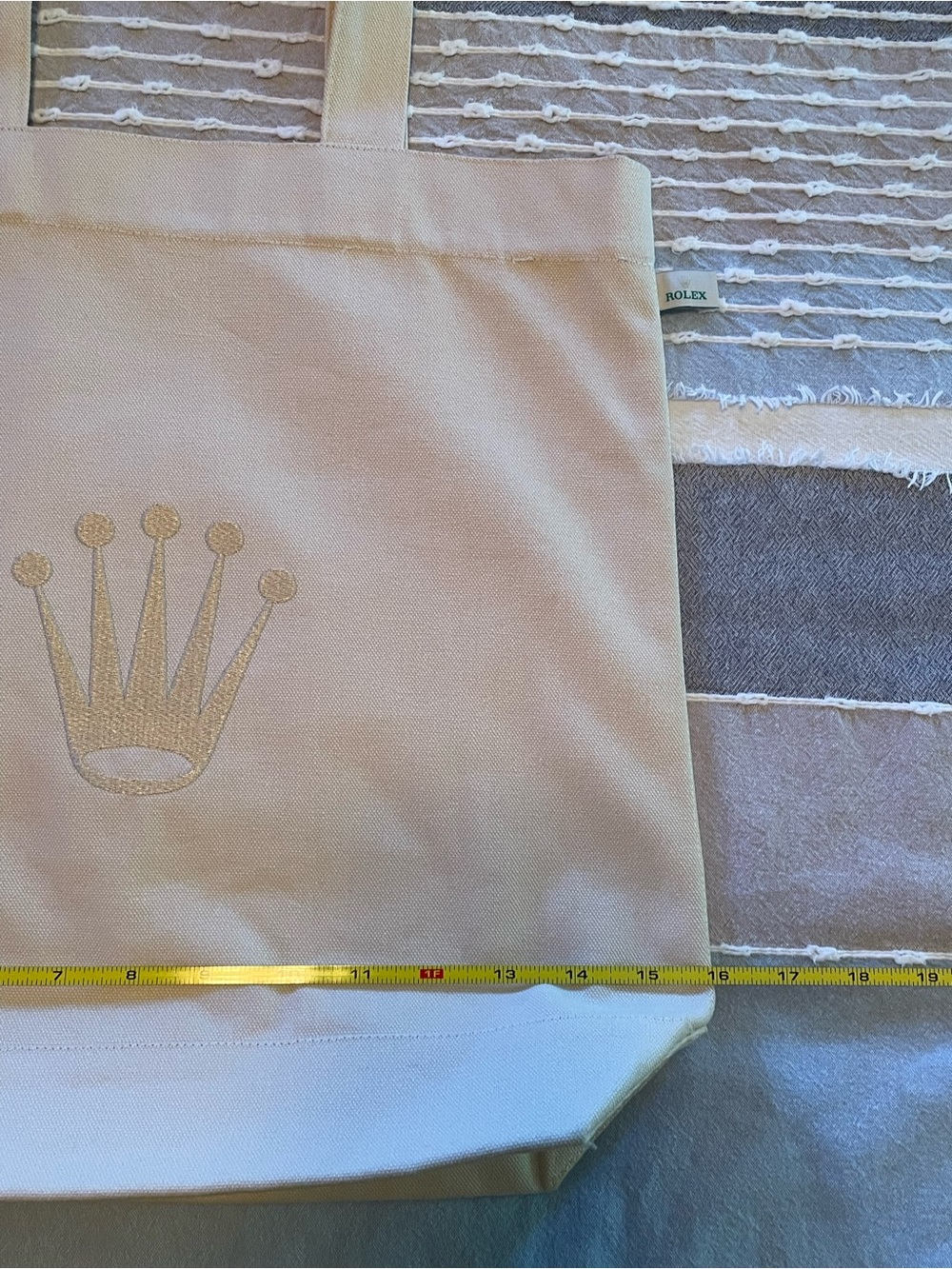 Rolex Cream Canvas Tote with Embroidered Crown Emblem - Picture 7 of 9